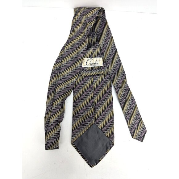 Ondee Men Silk Necktie Purple Gold Geometric Design 58 Inch Made in Italy - Picture 4 of 6
